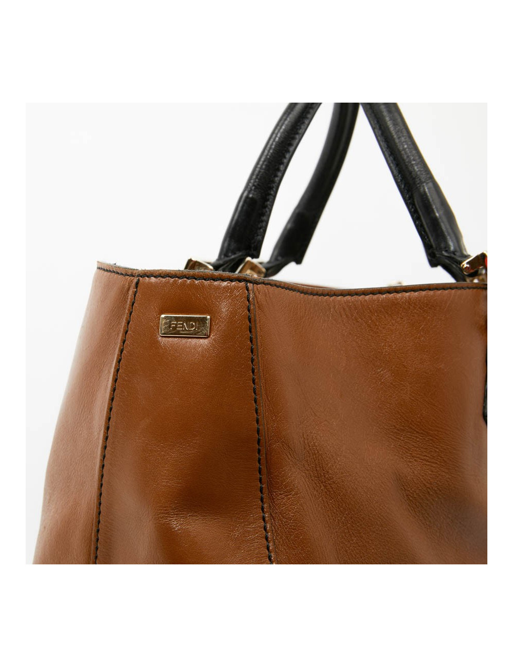 Cabas FENDI bicolore en cuir marron et noir 