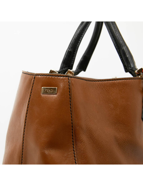 Cabas FENDI bicolore en cuir marron et noir 