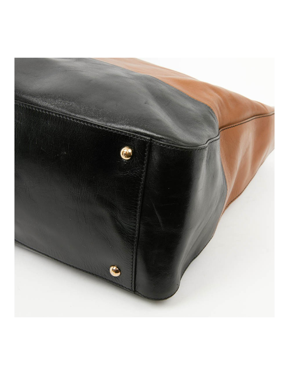 Cabas FENDI bicolore en cuir marron et noir 