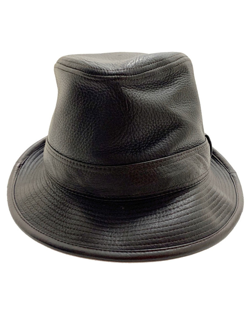 Chapeau HERMES en cuir marron foncé