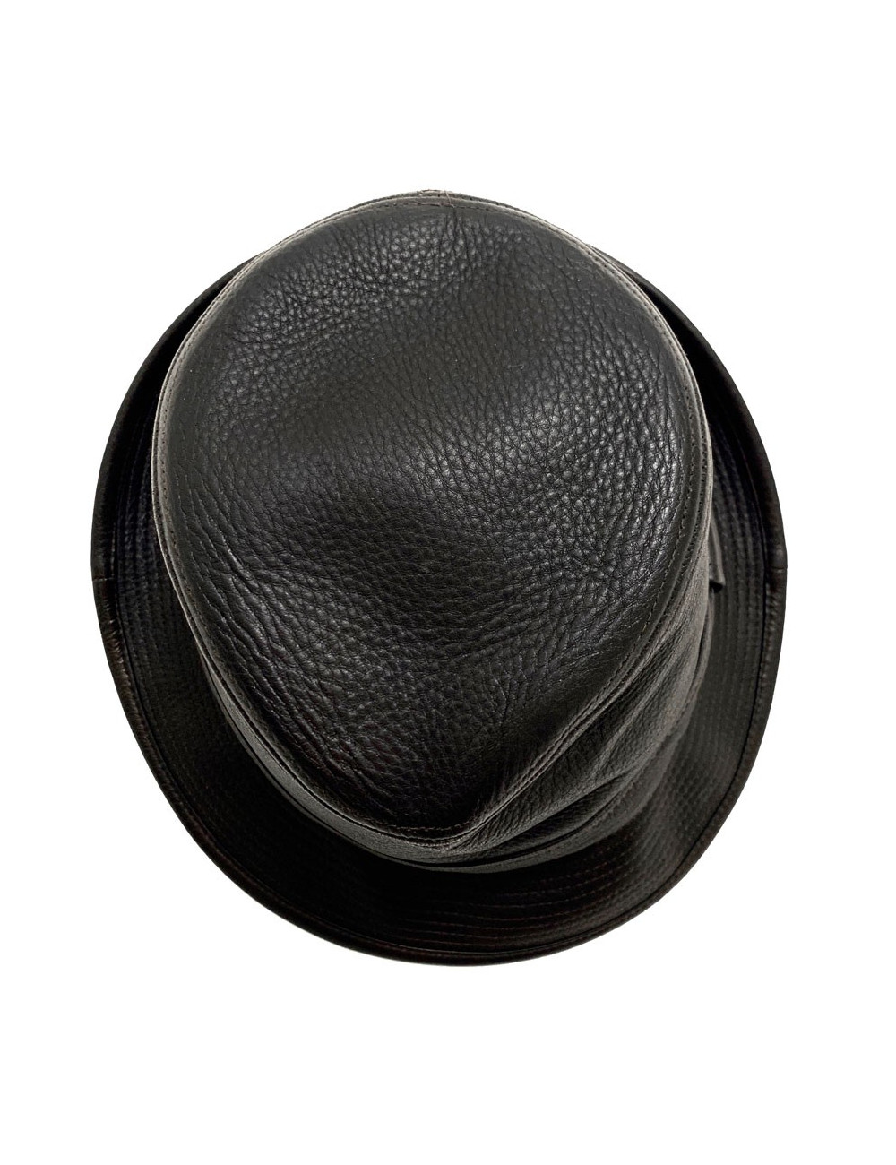 Chapeau HERMES en cuir marron foncé T58