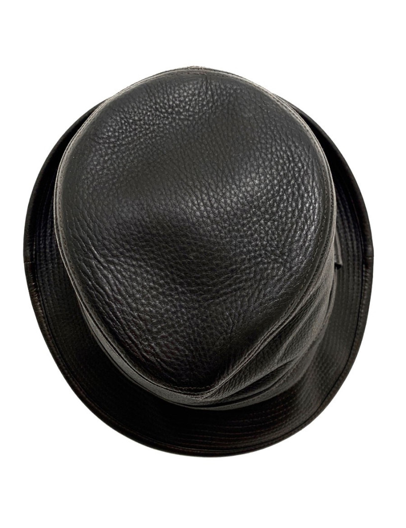 Chapeau HERMES en cuir marron foncé