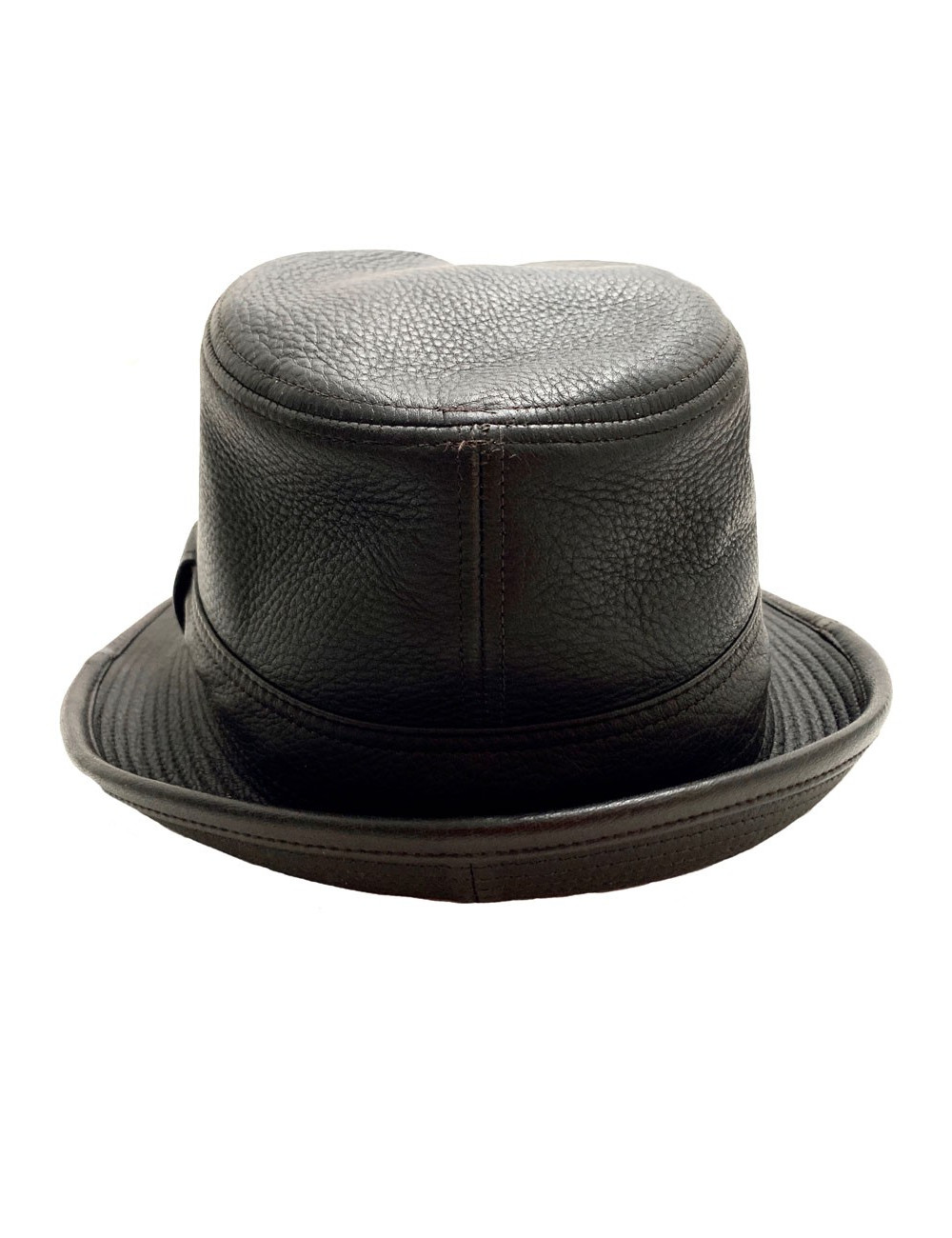 Chapeau HERMES en cuir marron foncé