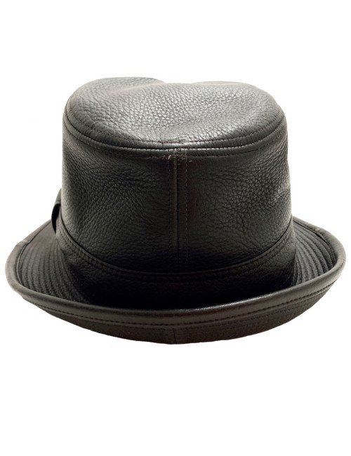 Chapeau HERMES en cuir marron foncé T58