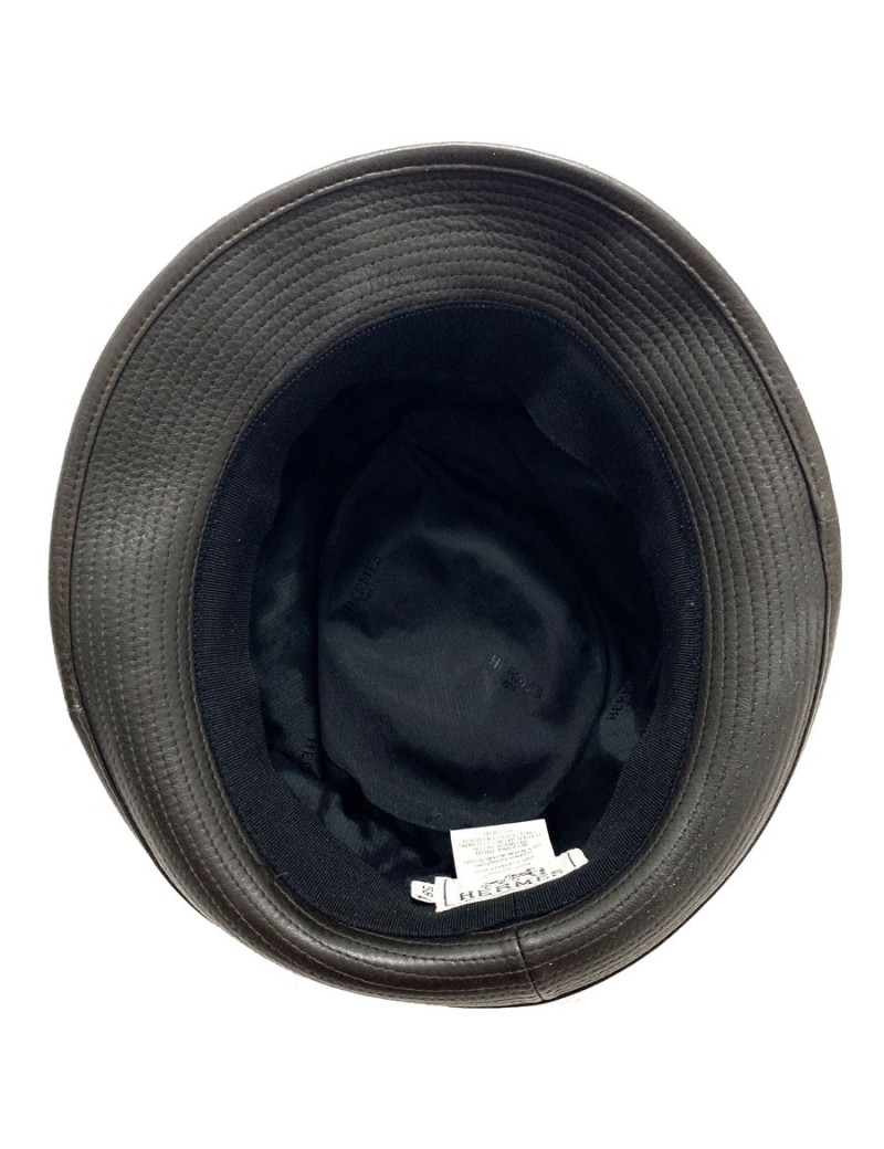 Chapeau HERMES en cuir marron foncé