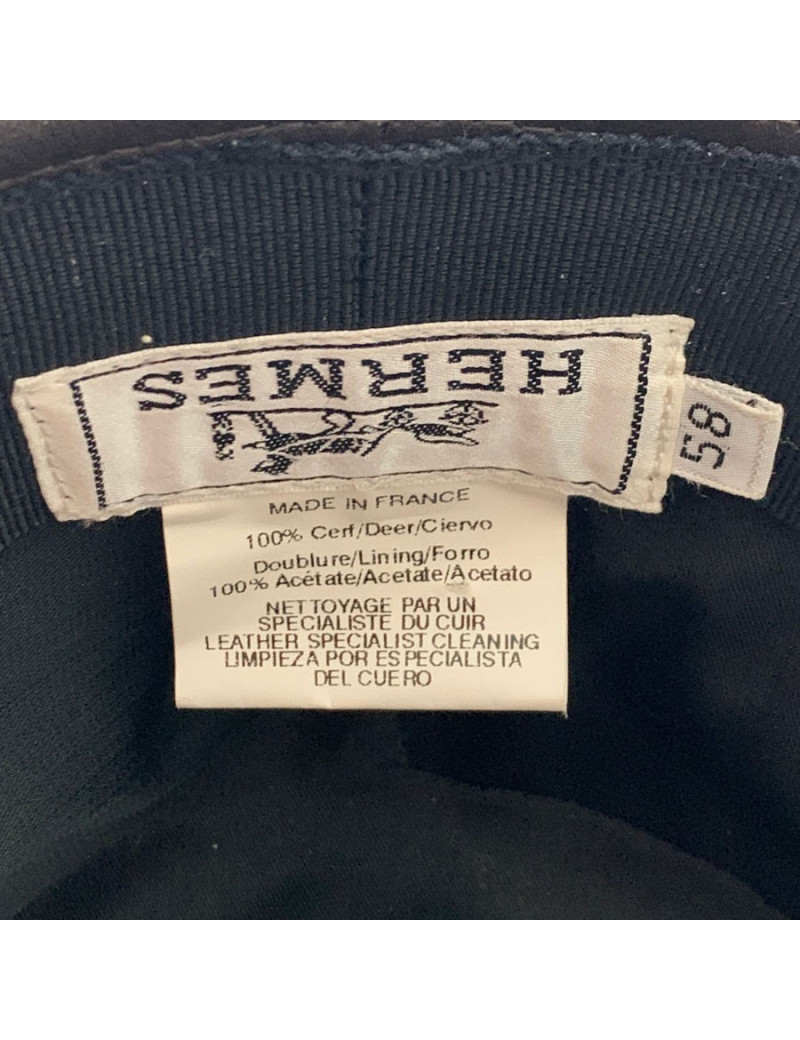 Chapeau HERMES en cuir marron foncé T58