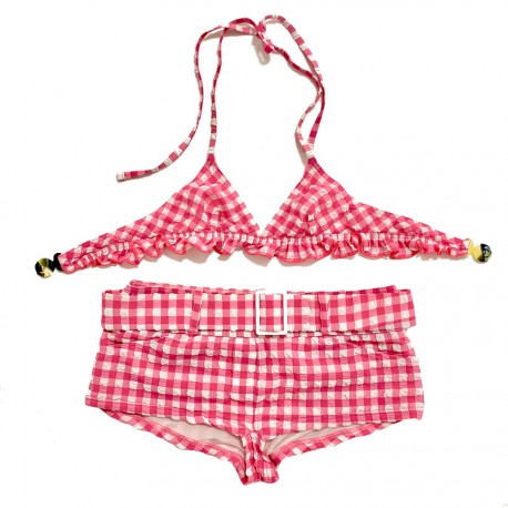 Maillot de bain CHANEL bikini vichy rose et blanc
