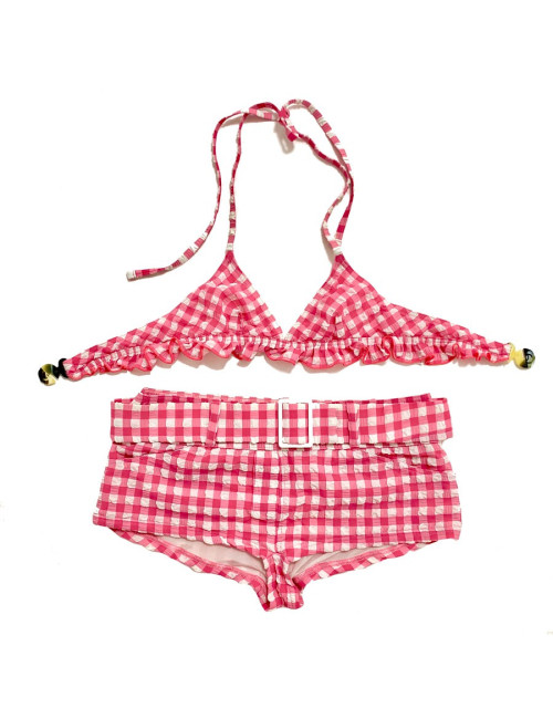 Maillot de bain CHANEL bikini vichy rose et blanc