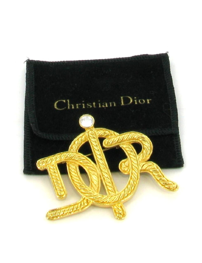 Broche DIOR vintage métal doré et strass