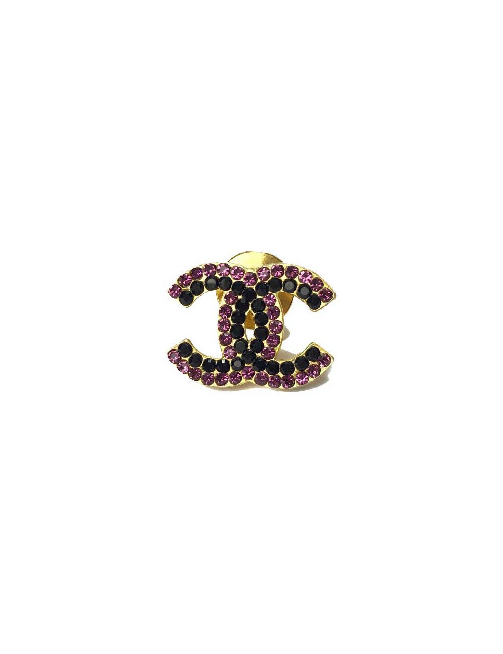 Pin's CHANEL 'CC' strass noirs et fuschia