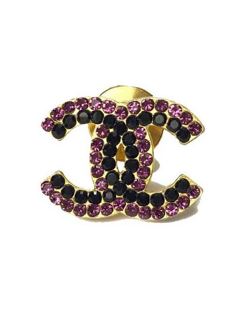 Pin's CHANEL 'CC' strass noirs et fuschia