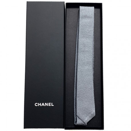 Cravate CHANEL Couture grise en soie