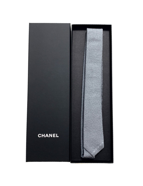 Cravate CHANEL Couture Soie grise