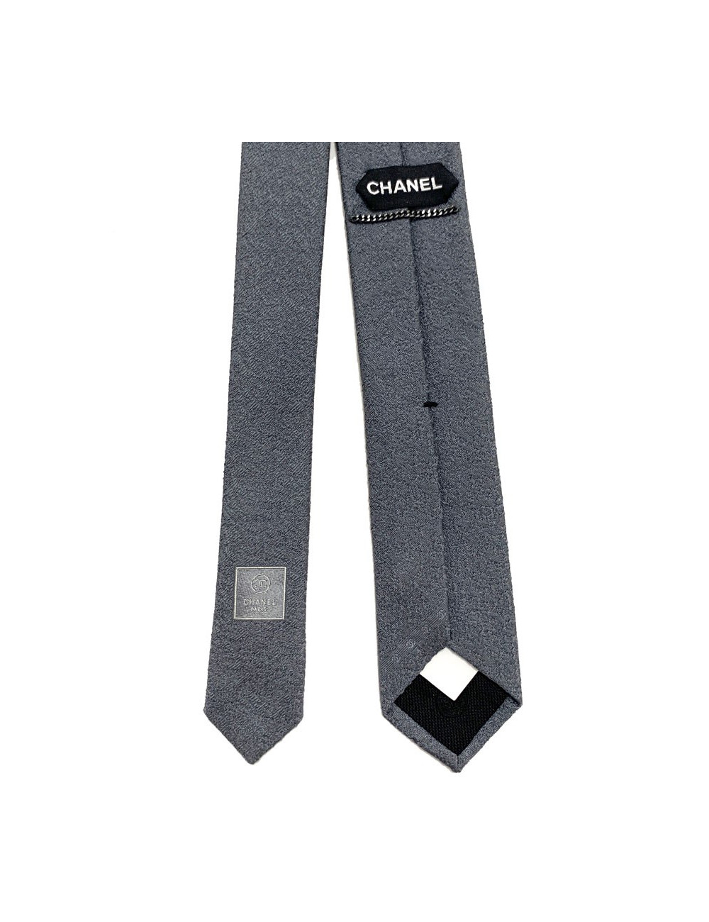 Cravate CHANEL Couture grise en soie