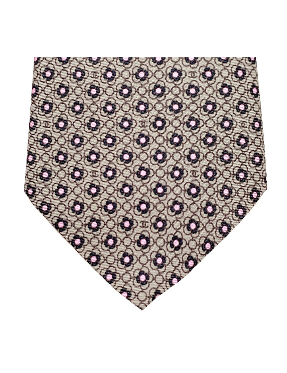  Cravate CHANEL occasion motif camélia en soie grise