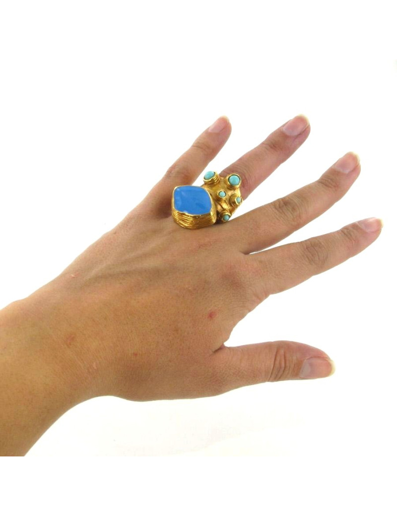 Bague YVES SAINT LAURENT pierres turquoises T 51
