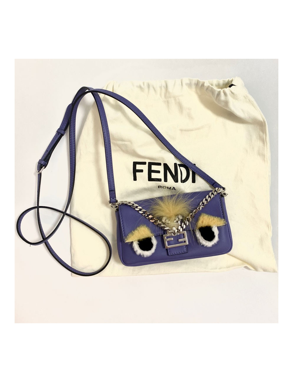 Mini sac baguette FENDI 'Monster' en cuir violet