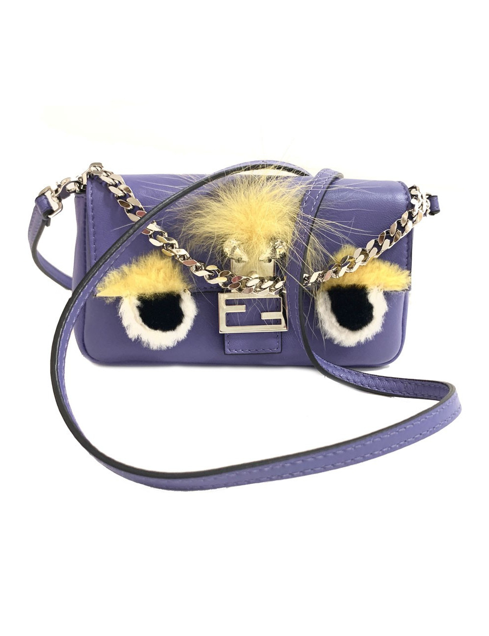 Mini sac baguette FENDI 'Monster' en cuir violet