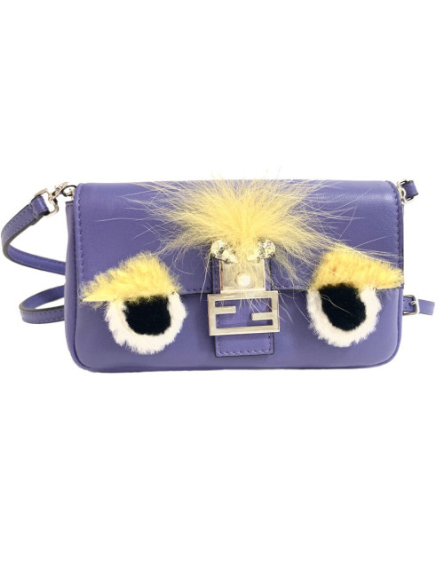 Mini sac baguette FENDI 'Monster' en cuir violet
