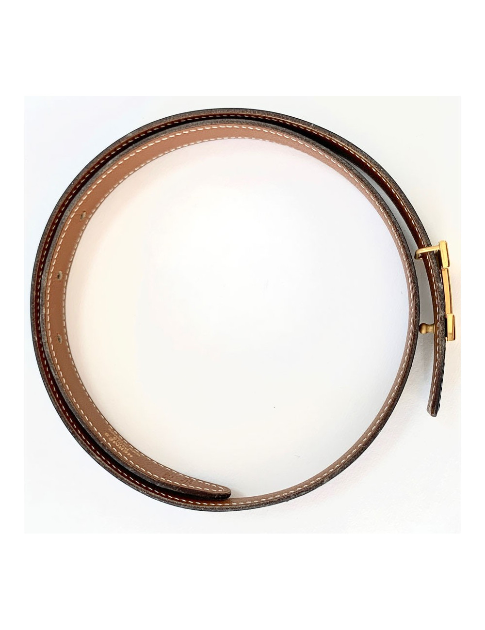 Ceinture H HERMES cuir noir et boucle dorée