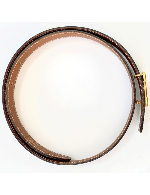 Ceinture H HERMES cuir noir et boucle dorée