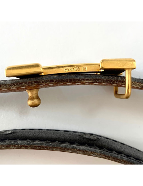 Ceinture H HERMES cuir noir et boucle dorée