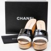 CHANEL clogs mules in wood and light gray patent leather size 37.5