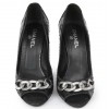 CHANEL high heel open toe sandals in black python leather size 39C