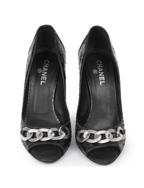 Sandales T39C CHANEL en python noir