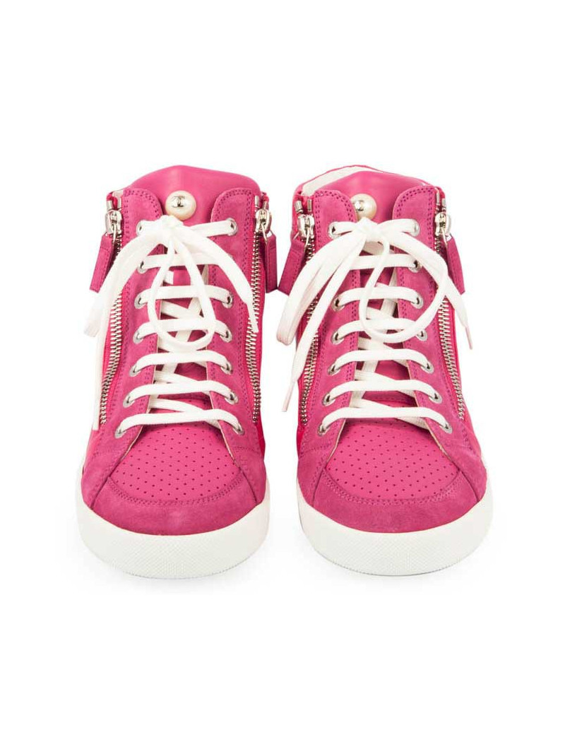 CHANEL Sneakers in pink fuchsia velvet and leather size 38FR