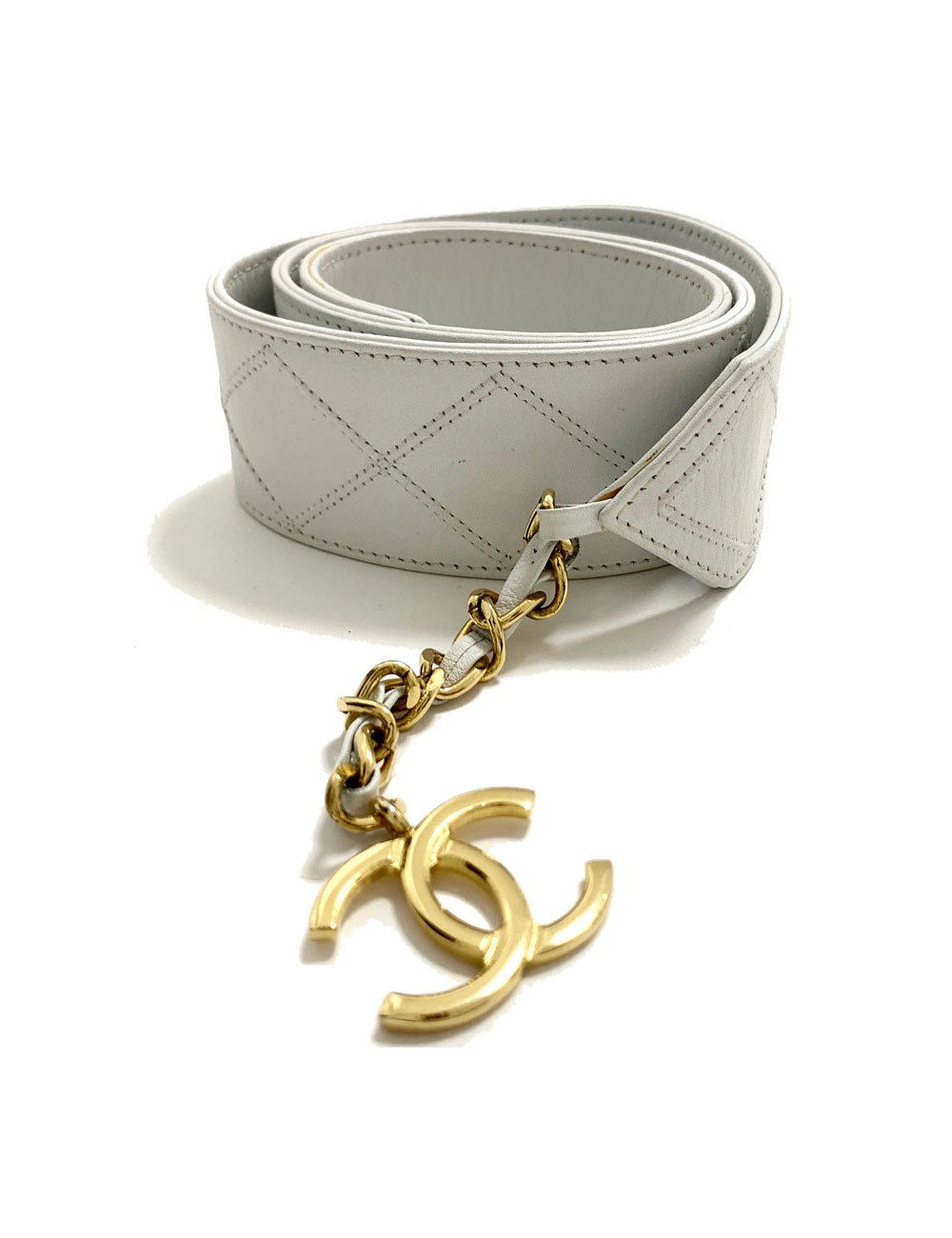 Ceinture blanche CHANEL vintage en cuir T75