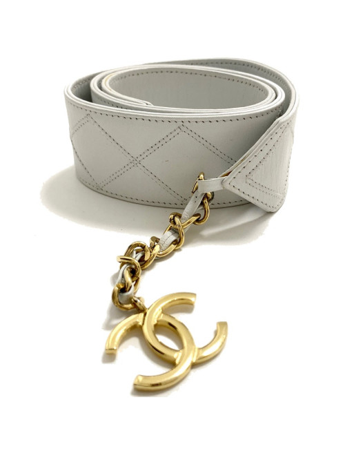 Ceinture blanche CHANEL vintage en cuir T75