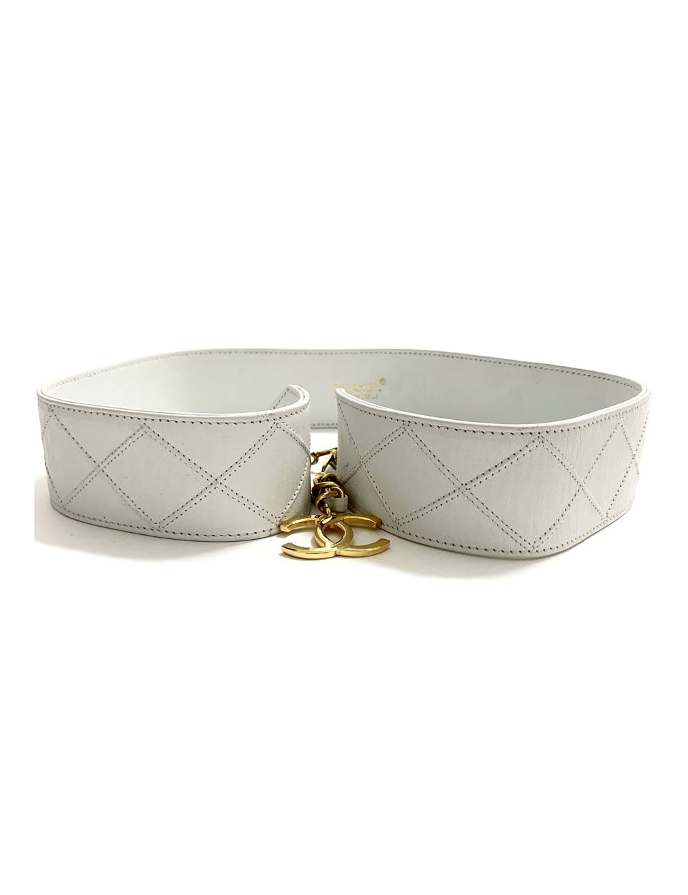 Ceinture blanche CHANEL vintage en cuir T75