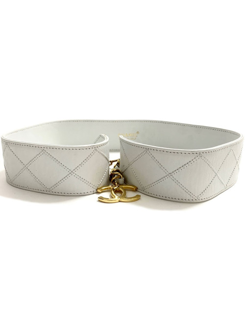 Ceinture blanche CHANEL vintage en cuir T75