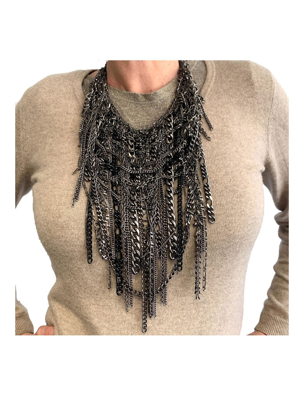 Collier Plastron CHANEL argent vieilli