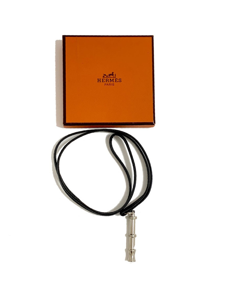 Collier sifflet HERMES cuir noir et acier