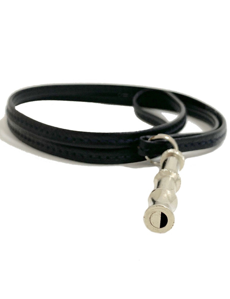 Collier sifflet HERMES cuir noir et acier