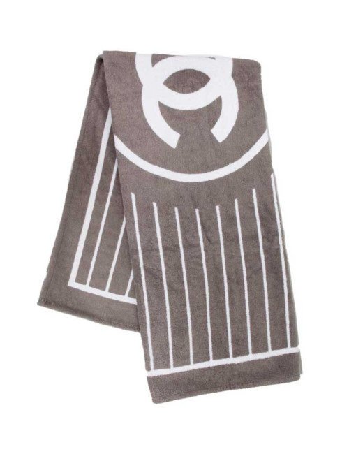 Serviette de plage CHANEL grise et blanche