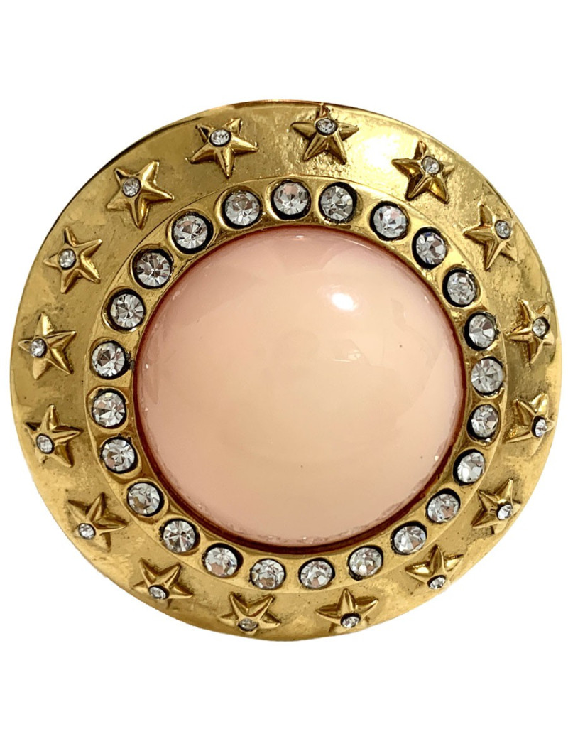 Clips CHANEL vintage rond rose et strass