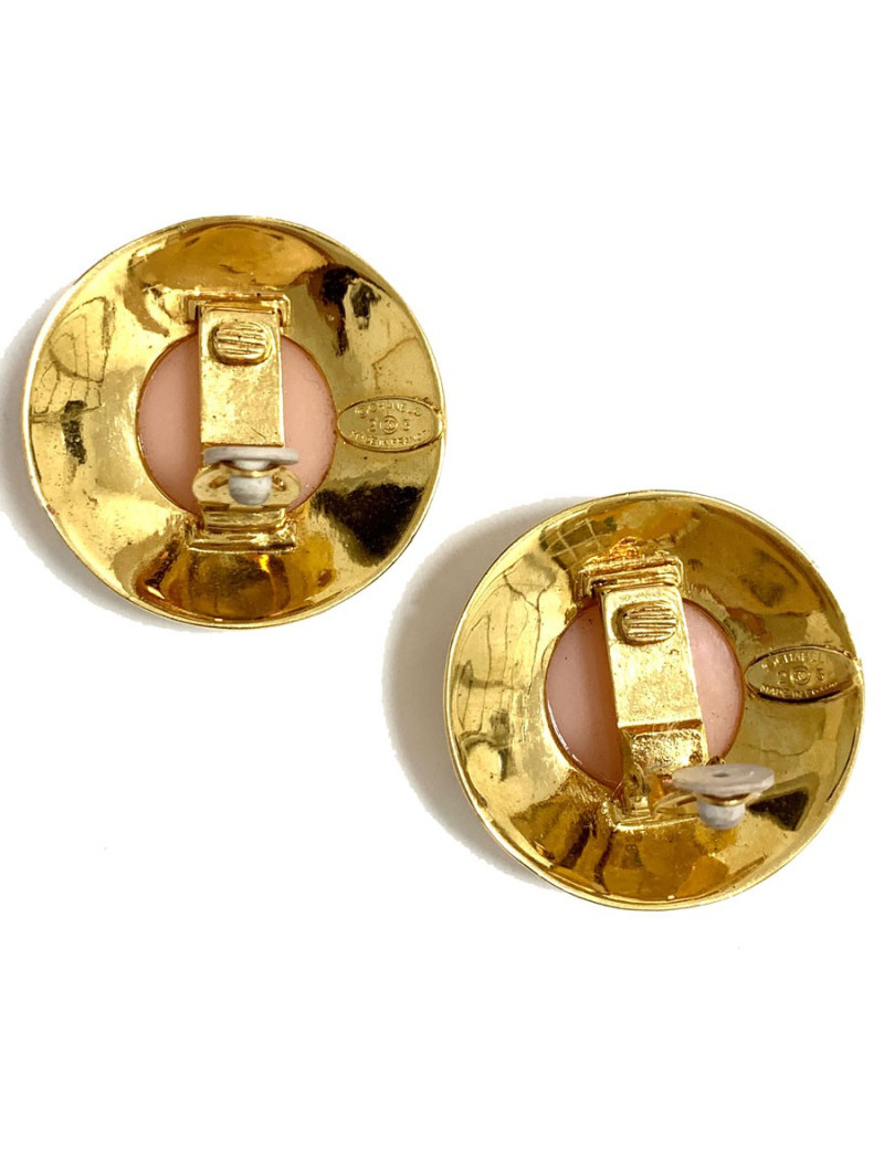 CHANEL vintage pink and rhinestone round clips
