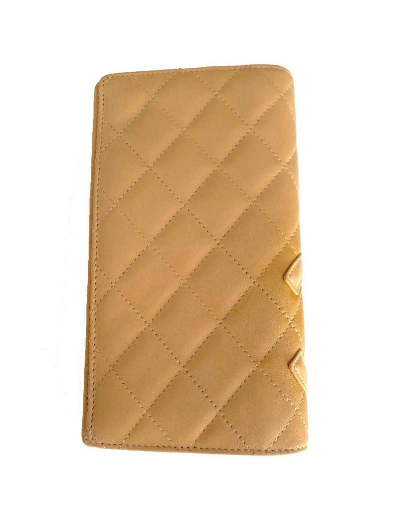 Portefeuille CHANEL cuir d'agneau beige matelassé