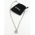 CHANEL CC Crystal rhinestone silver chain necklace
