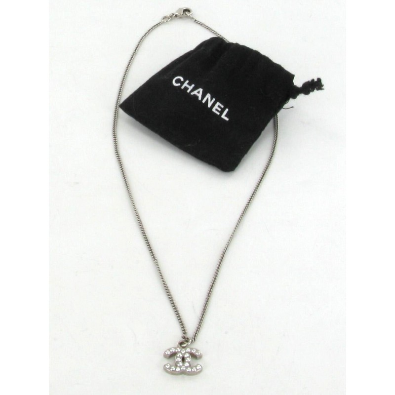 CHANEL CC Crystal rhinestone silver chain necklace - VALOIS VINTAGE PARIS