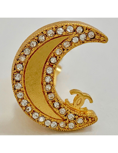 Clips CHANEL croissant de lune doré et strass