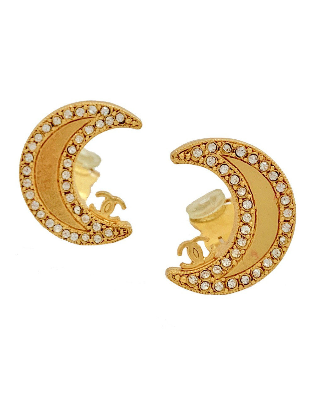 Boucles d'oreille clips CHANEL croissant de lune doré