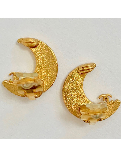 Clips CHANEL croissant de lune doré et strass
