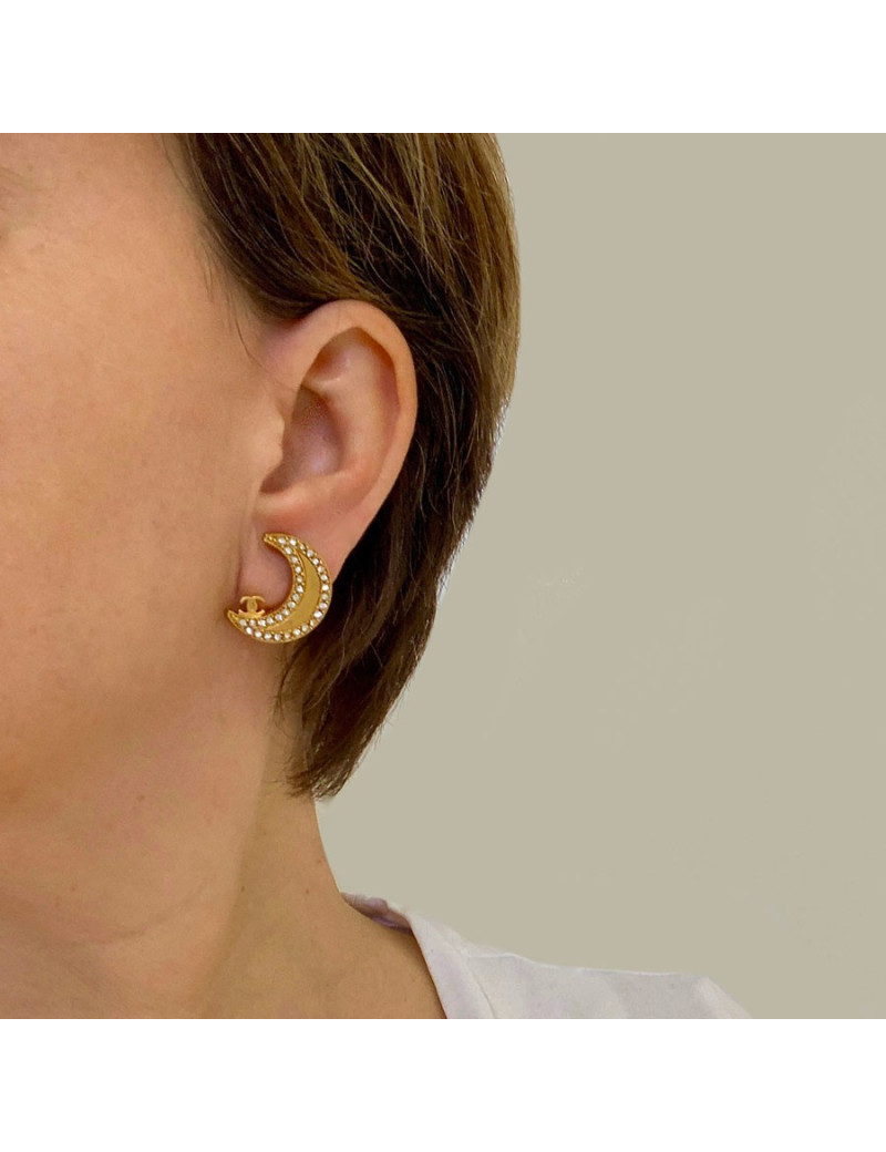 Boucles d'oreille clips CHANEL croissant de lune doré