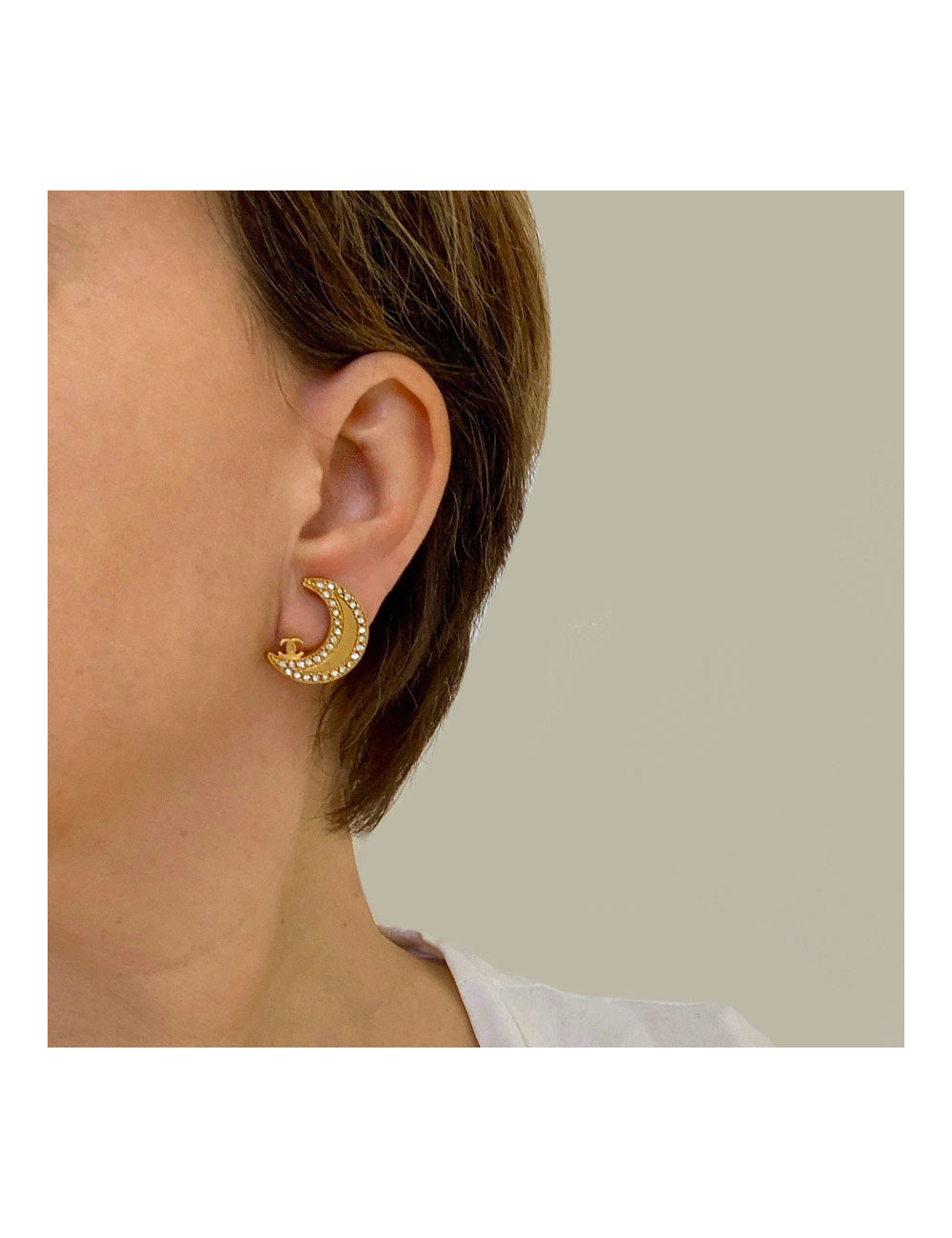 Clips CHANEL croissant de lune doré et strass