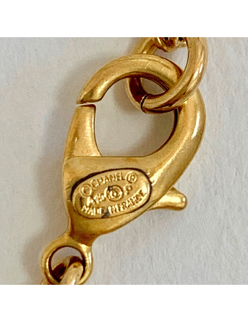 Collier pendentif CHANEL PARIS CC doré 