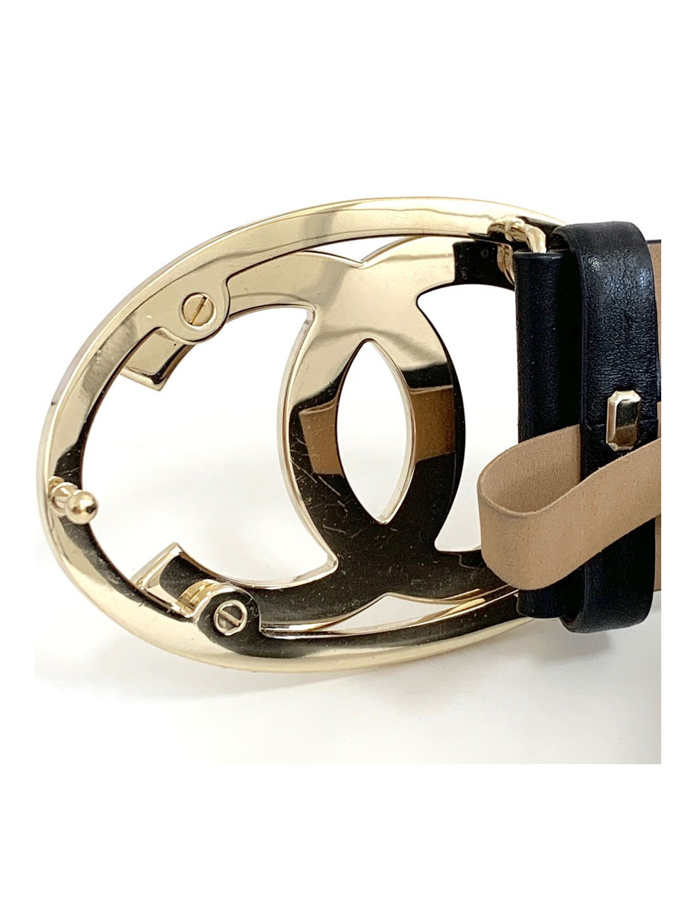 Ceinture CHANEL CC cuir noir T70